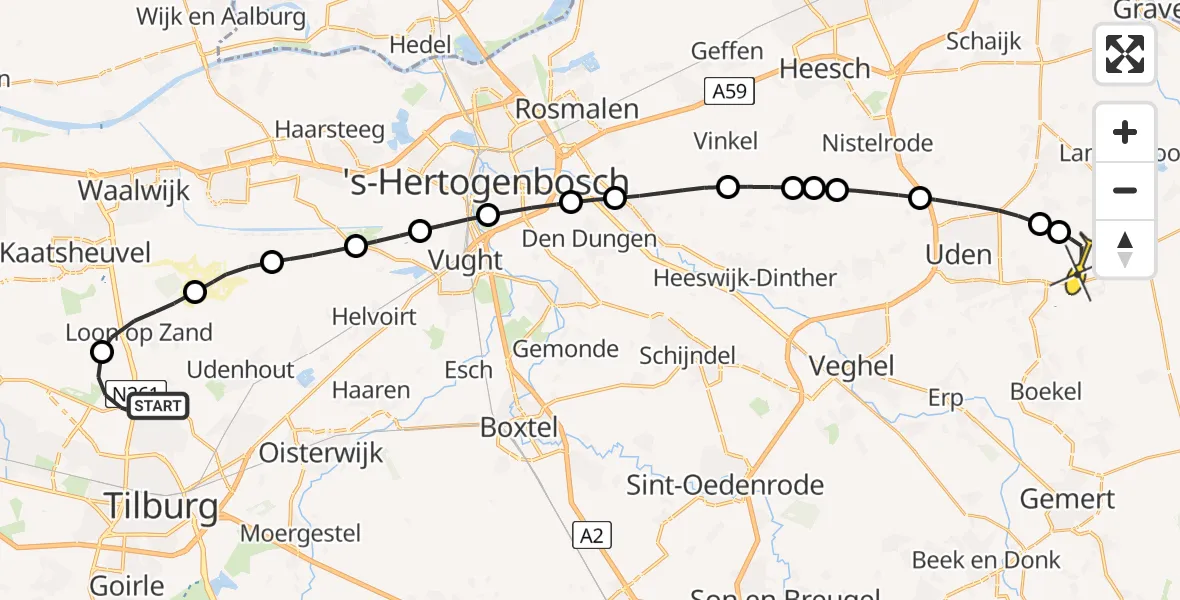 Routekaart van de vlucht: Lifeliner 3 naar Vliegbasis Volkel, IJpelareweg