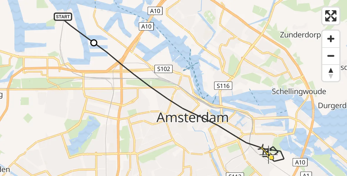 Routekaart van de vlucht: Lifeliner 1 naar Amsterdam, Westhaven