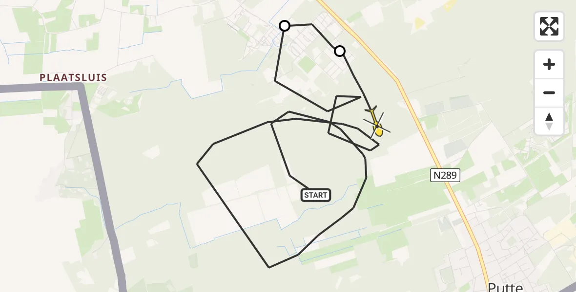 Routekaart van de vlucht: Politiehelikopter naar Putte, Putseweg
