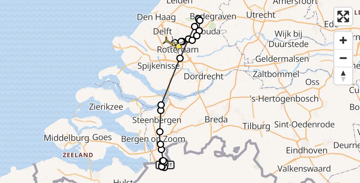 Routekaart van de vlucht: Politieheli naar Rotterdam The Hague Airport, Galgenbergweg