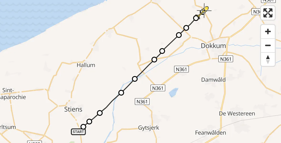 Routekaart van de vlucht: Ambulanceheli naar Hantum, De Joussen