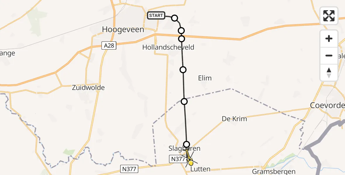 Routekaart van de vlucht: Politieheli naar Slagharen, Hoofddiep