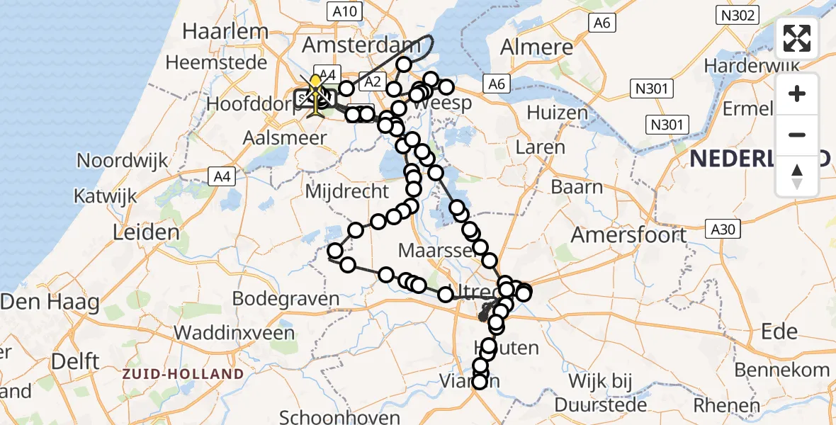 Routekaart van de vlucht: Politieheli naar Schiphol, Brugstraat