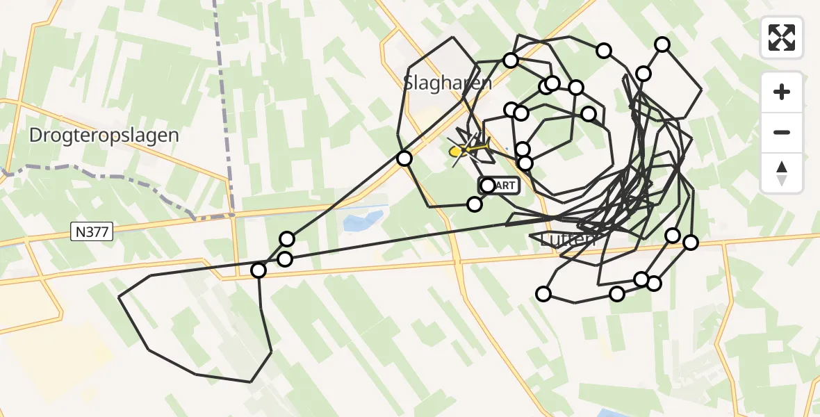 Routekaart van de vlucht: Politieheli naar Slagharen, Coevorderweg