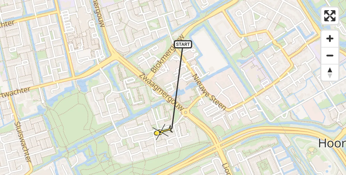 Vluchtroute Politiehelikopter van Hoorn naar Hoorn