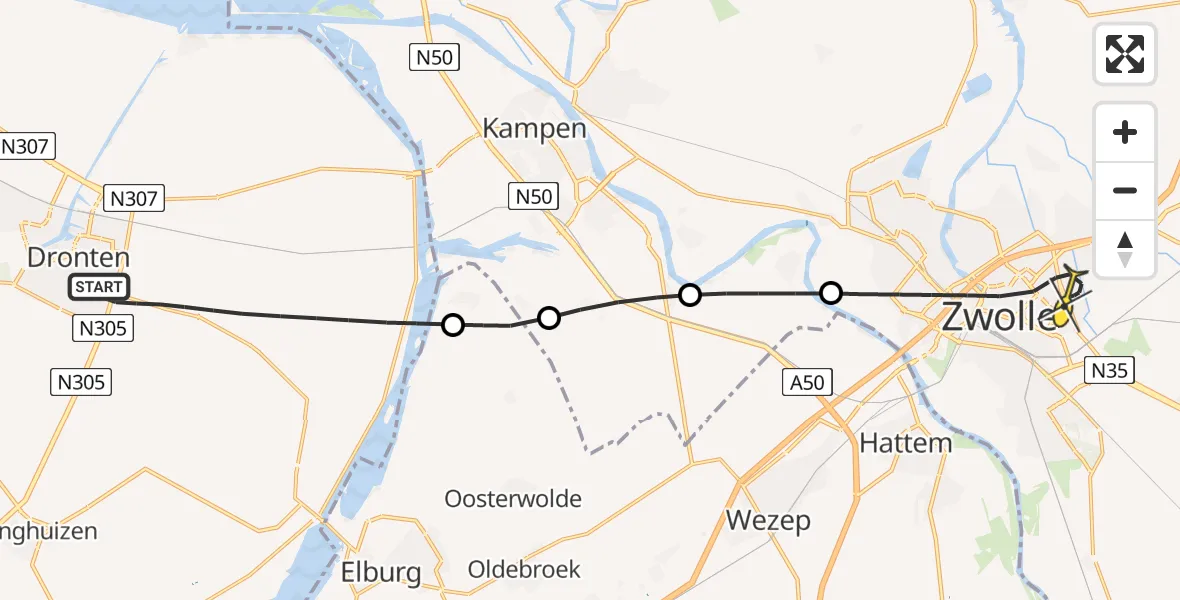 Routekaart van de vlucht: Lifeliner 1 naar Zwolle, Elburgerweg