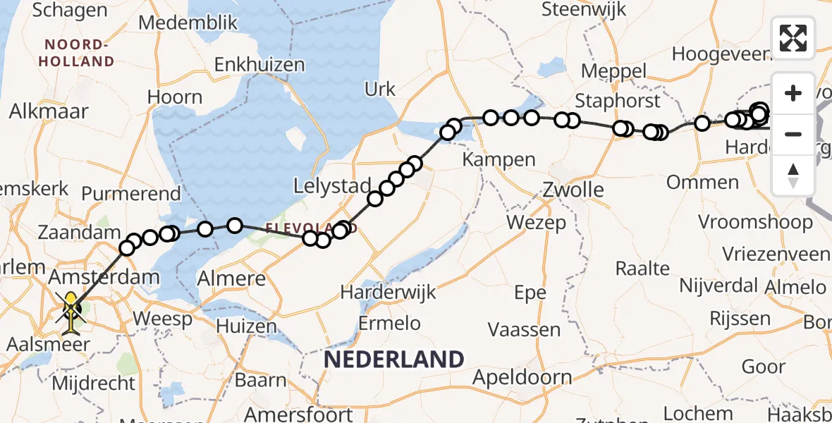 Routekaart van de vlucht: Politieheli naar Schiphol, Knappersveldweg