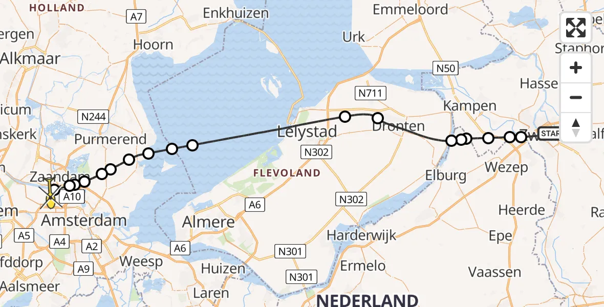 Routekaart van de vlucht: Lifeliner 1 naar Amsterdam Heliport, Goltspad