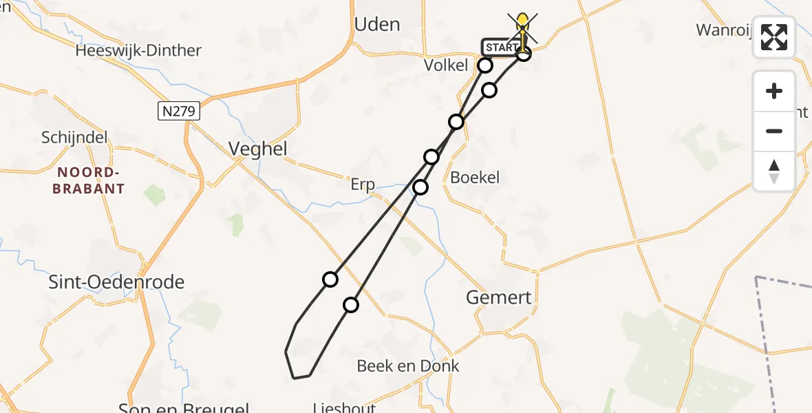 Routekaart van de vlucht: Lifeliner 3 naar Vliegbasis Volkel, Rechtestraat