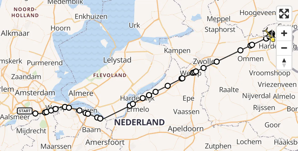 Routekaart van de vlucht: Politieheli naar Slagharen, Bovenkerkerweg