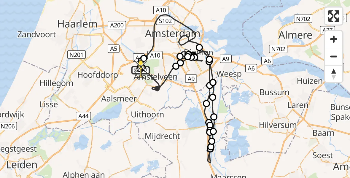 Routekaart van de vlucht: Politieheli naar Schiphol, Loevesteinse Randweg