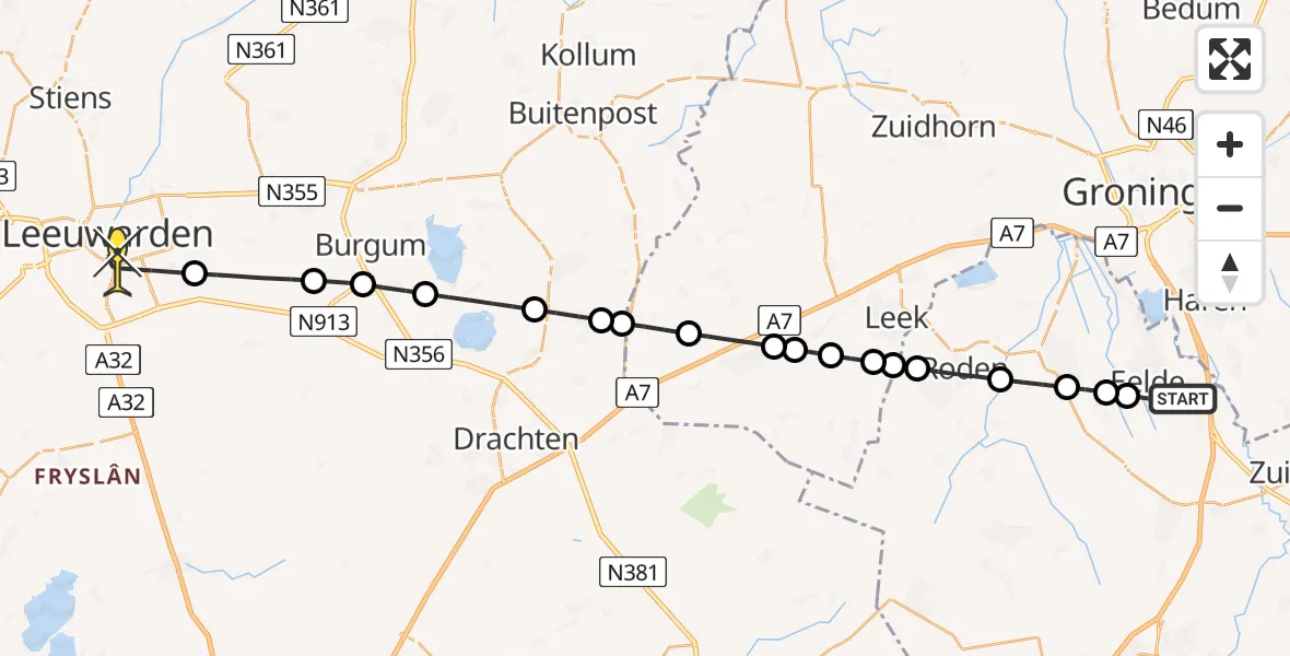 Routekaart van de vlucht: Lifeliner 4 naar Leeuwarden, Molenweg