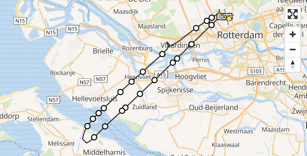 Routekaart van de vlucht: Lifeliner 2 naar Rotterdam The Hague Airport, Legakkerpad