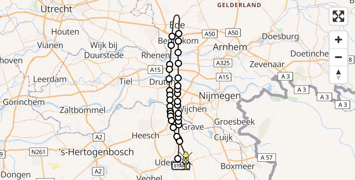 Routekaart van de vlucht: Lifeliner 3 naar Vliegbasis Volkel, Zeelandsedijk