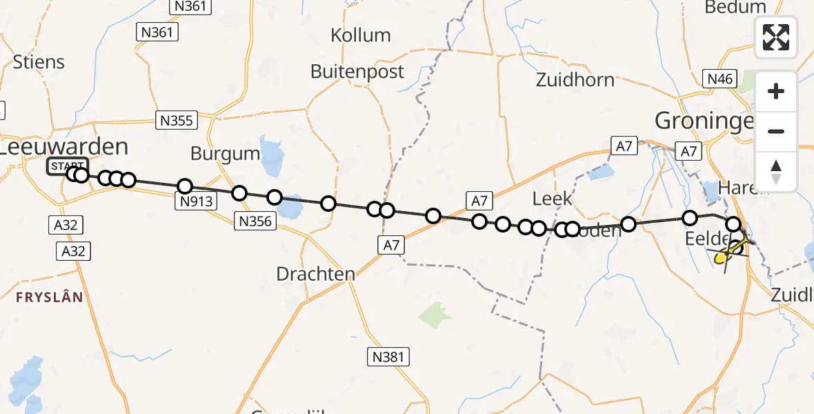 Routekaart van de vlucht: Lifeliner 4 naar Groningen Airport Eelde, Tearnserdyk