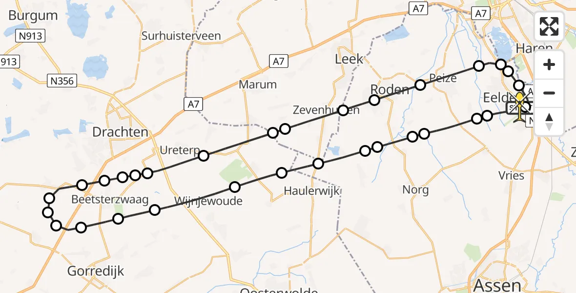 Routekaart van de vlucht: Lifeliner 4 naar Groningen Airport Eelde, Veldkampweg