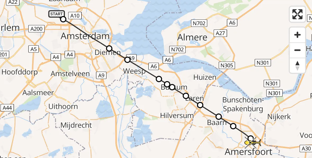 Routekaart van de vlucht: Lifeliner 1 naar Amersfoort, Maltaweg