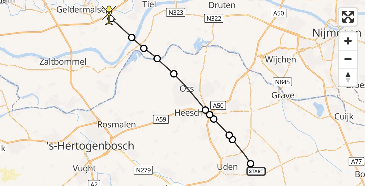 Routekaart van de vlucht: Lifeliner 3 naar Wadenoijen, Jagersveld