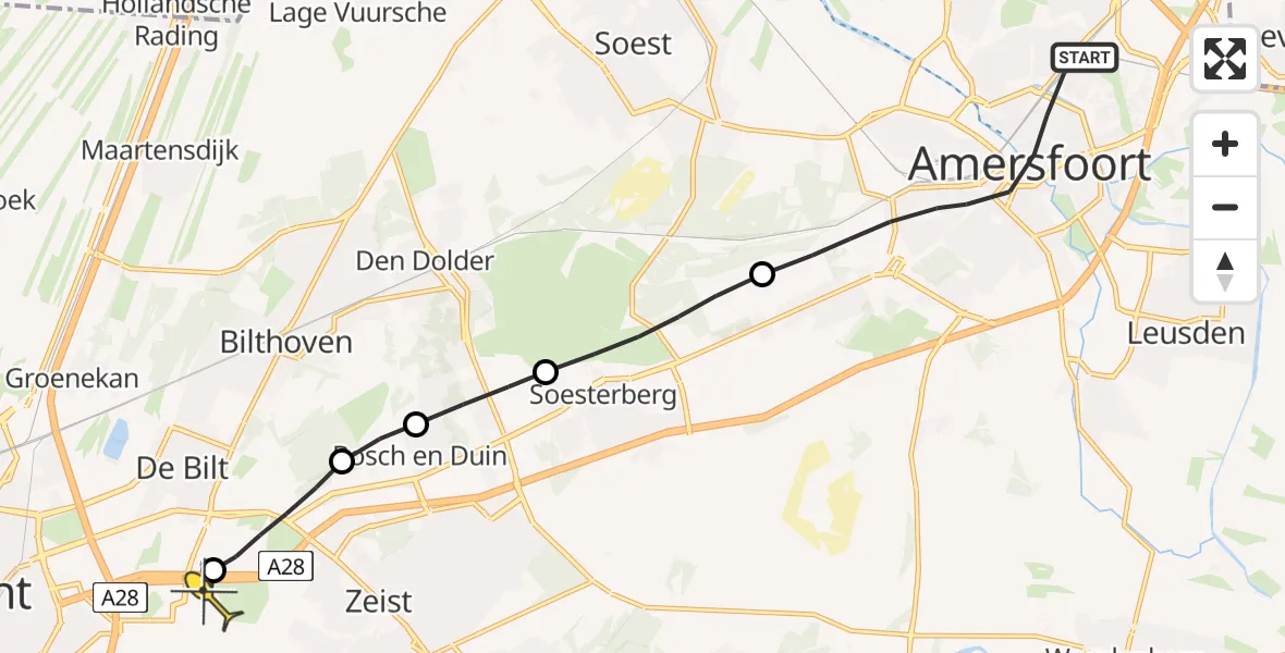 Routekaart van de vlucht: Lifeliner 1 naar Universitair Medisch Centrum Utrecht, Evertsenstraat