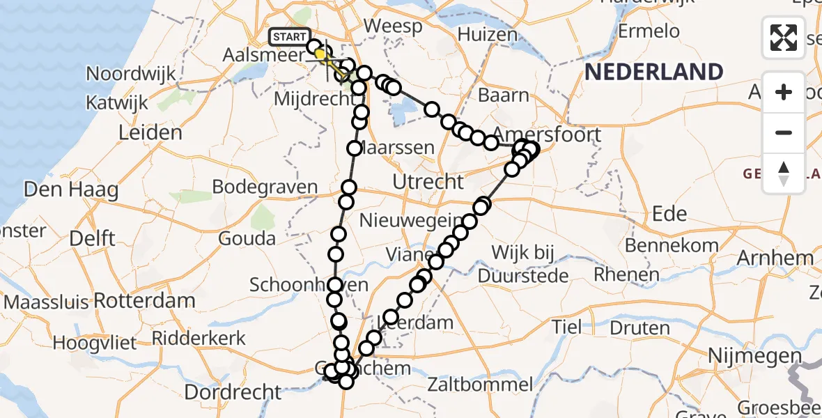 Routekaart van de vlucht: Politieheli naar Waverveen, Kotter