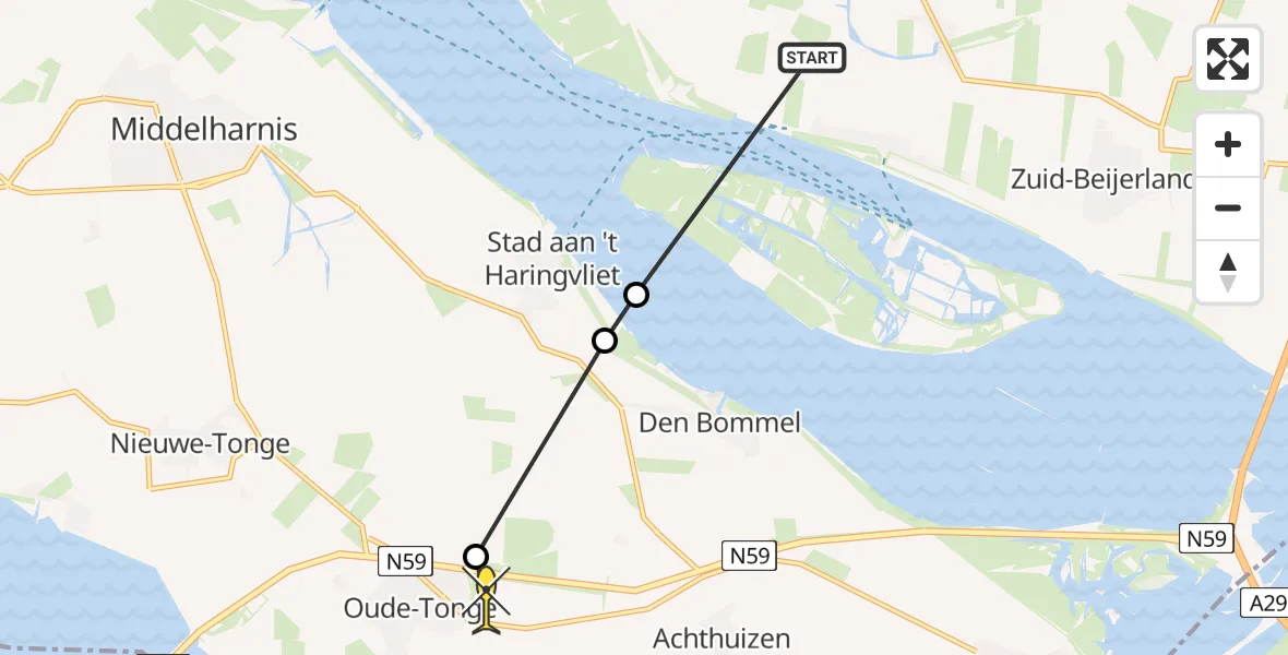 Routekaart van de vlucht: Lifeliner 2 naar Oude-Tonge, Oudelandsedijk