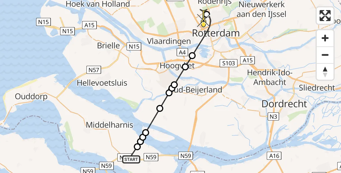 Routekaart van de vlucht: Lifeliner 2 naar Rotterdam The Hague Airport, Korte Tilseweg