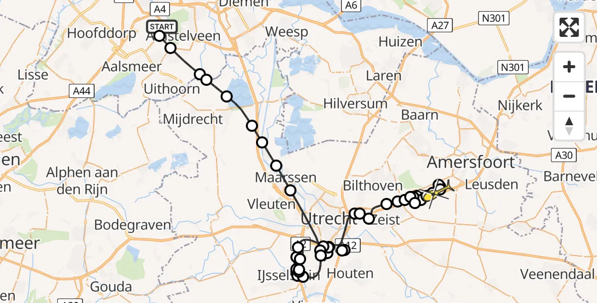 Routekaart van de vlucht: Politieheli naar Amersfoort, Mr. Jac. Takkade