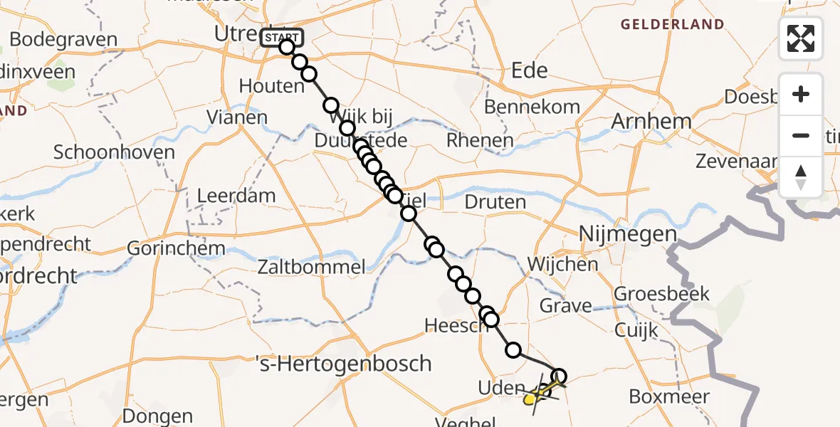 Routekaart van de vlucht: Lifeliner 3 naar Vliegbasis Volkel, Rijnsoever