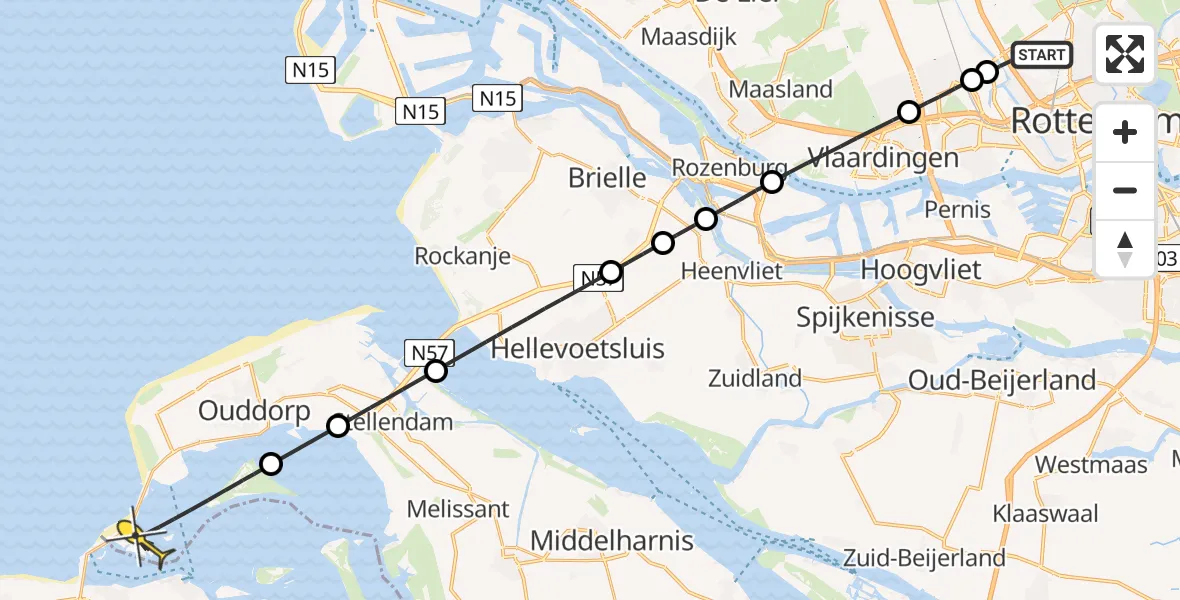 Routekaart van de vlucht: Lifeliner 2 naar Ouddorp, Achterdijk