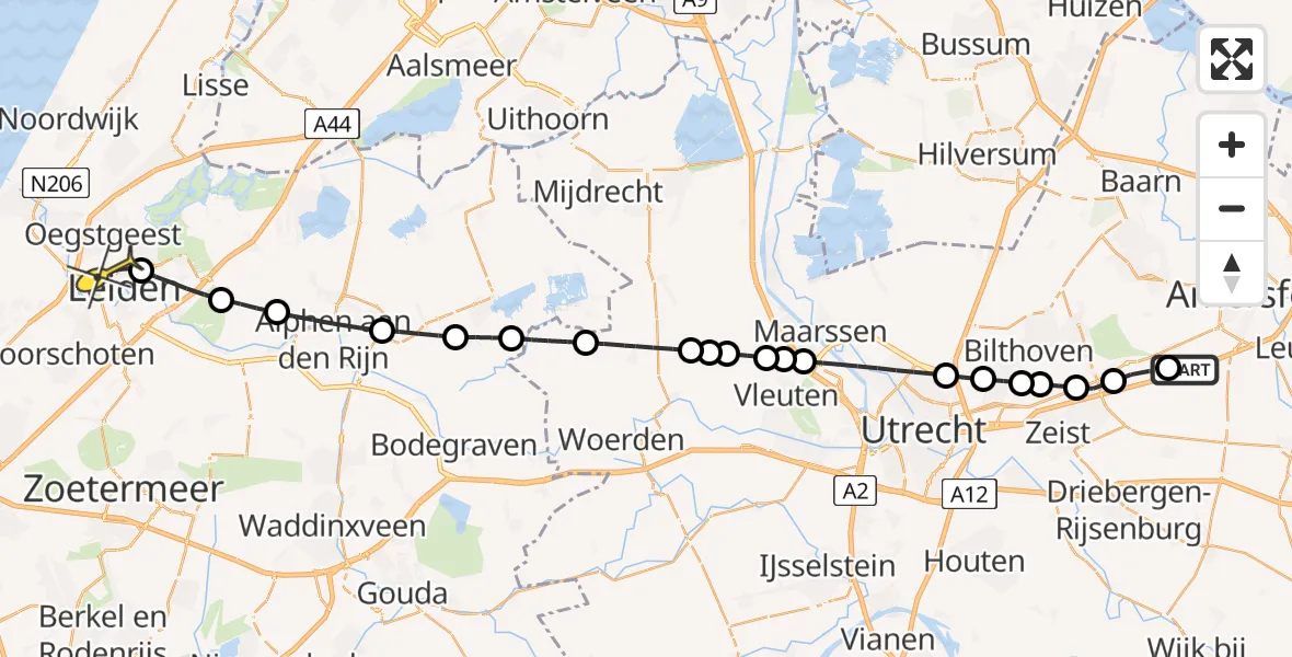 Routekaart van de vlucht: Politieheli naar Leiden, Küllerlaan