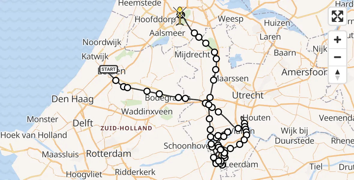 Routekaart van de vlucht: Politieheli naar Schiphol, Frederik van Eedenlaan