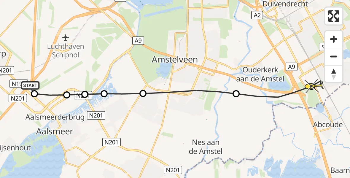 Routekaart van de vlucht: Lifeliner 1 naar Academisch Medisch Centrum (AMC), Rinse Hofstraweg