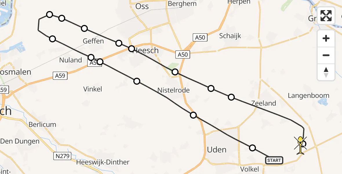 Routekaart van de vlucht: Lifeliner 3 naar Volkel, Jagersveld