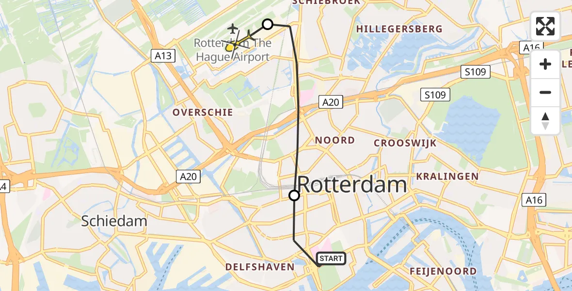 Routekaart van de vlucht: Lifeliner 2 naar Rotterdam The Hague Airport, Nieuwe Binnenweg