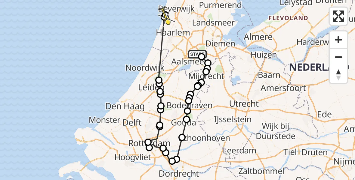 Routekaart van de vlucht: Politieheli naar IJmuiden Heliport, Catharina van Renneslaan