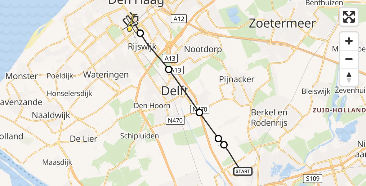 Routekaart van de vlucht: Lifeliner 2 naar Den Haag, Vermeerpark