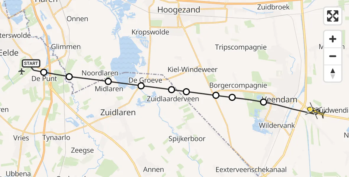 Routekaart van de vlucht: Lifeliner 4 naar Veendam, Groningerstraat