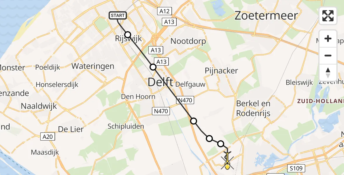 Routekaart van de vlucht: Lifeliner 2 naar Rotterdam The Hague Airport, Oltmansstraat