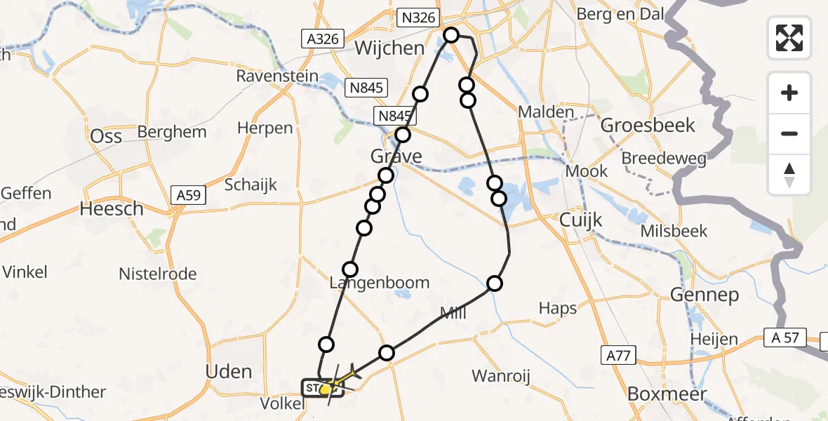 Routekaart van de vlucht: Lifeliner 3 naar Vliegbasis Volkel, Houtvennen