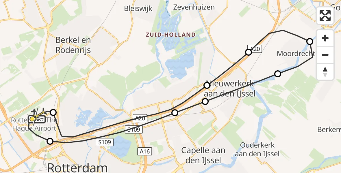 Routekaart van de vlucht: Lifeliner 2 naar Rotterdam The Hague Airport, Tegelplaats