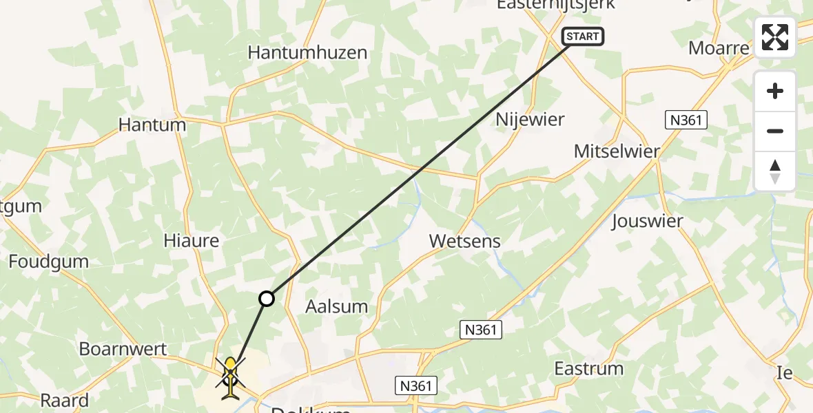Routekaart van de vlucht: Ambulancehelikopter naar Dokkum, Alde Peazens
