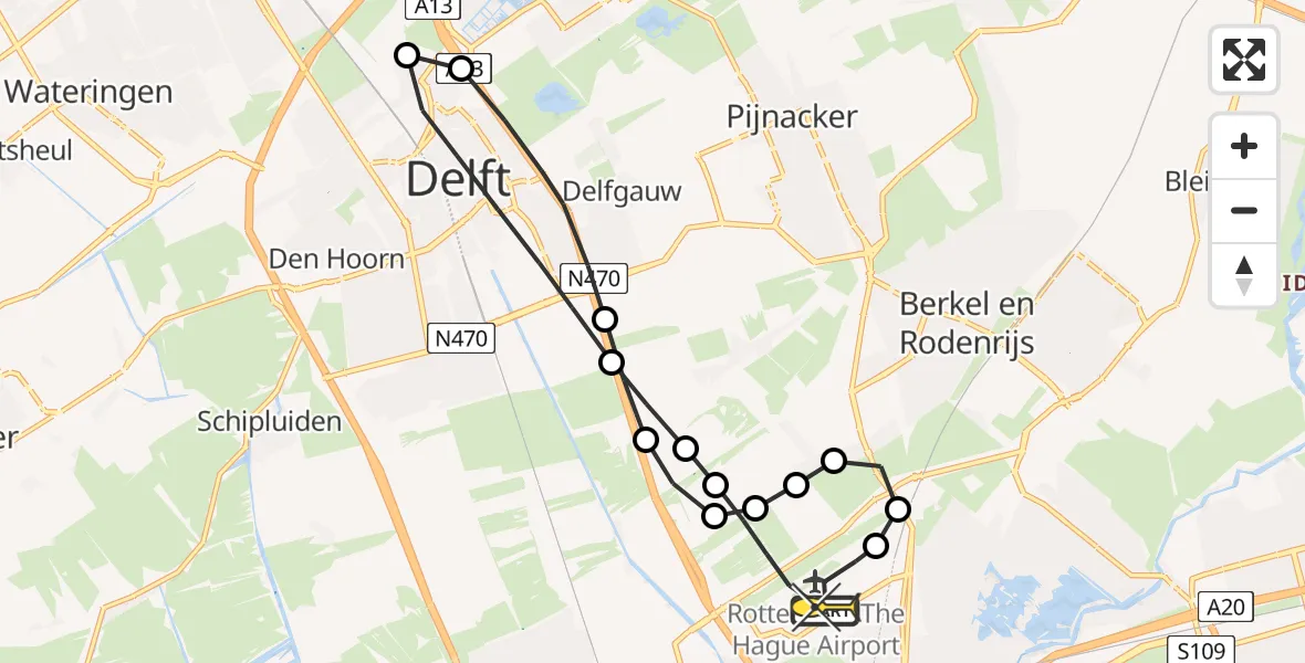 Routekaart van de vlucht: Lifeliner 2 naar Rotterdam The Hague Airport, Kfar-Savaweg