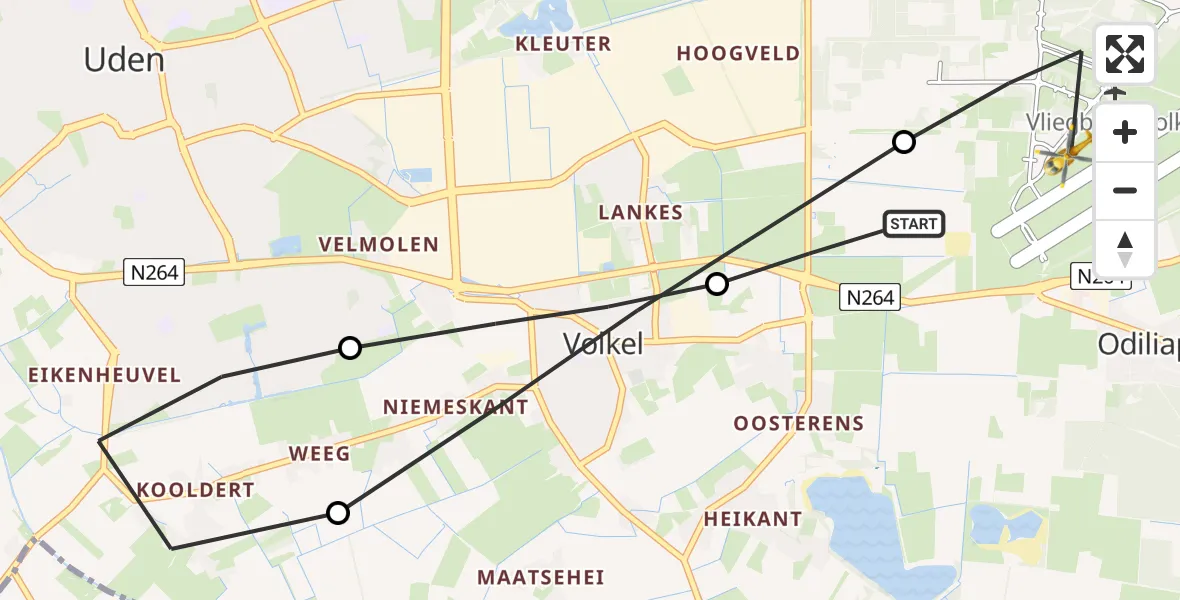 Vluchtroute Traumahelikopter van Vliegbasis Volkel naar Vliegbasis Volkel