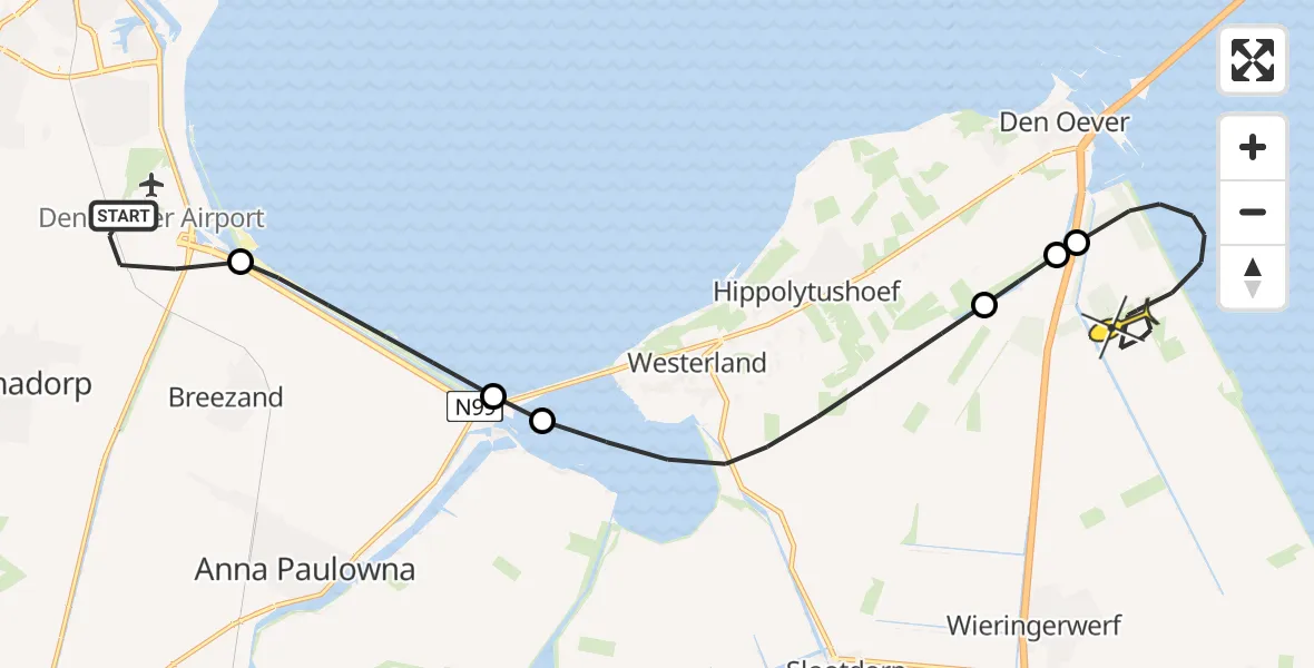 Routekaart van de vlucht: Kustwachthelikopter naar Wieringerwerf, Mastenmakersweg