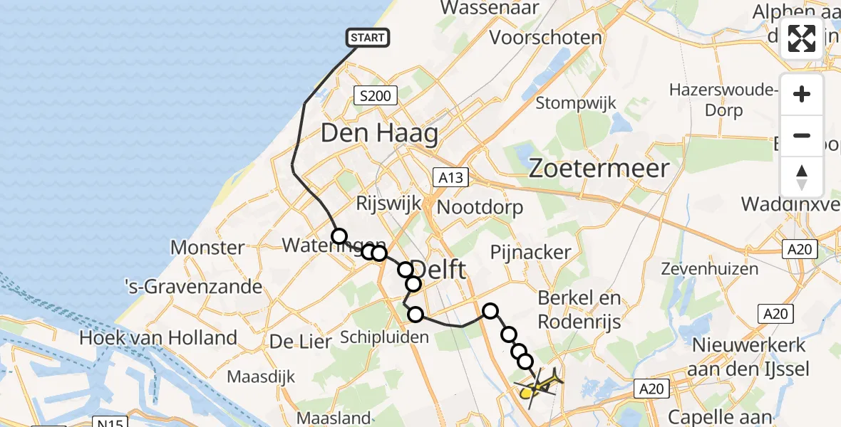 Routekaart van de vlucht: Politieheli naar Rotterdam The Hague Airport, Strand Noord