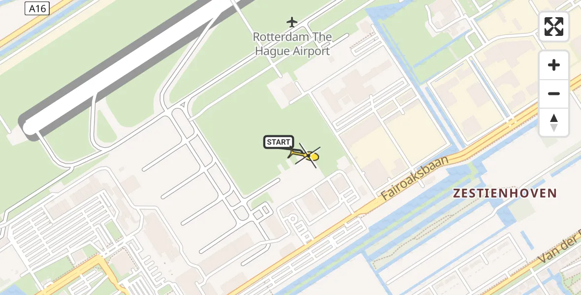 Routekaart van de vlucht: Politiehelikopter naar Rotterdam The Hague Airport, Fairoaksbaan