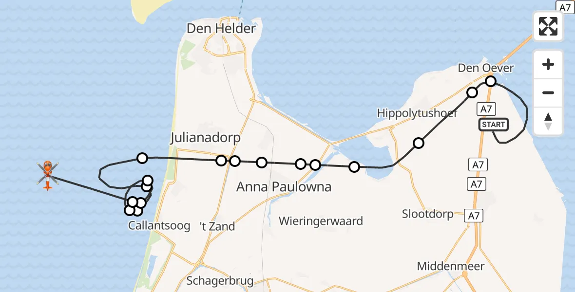 Vluchtroute Kustwachthelikopter Wieringerwerf - , 29 januari 2025, 16:44