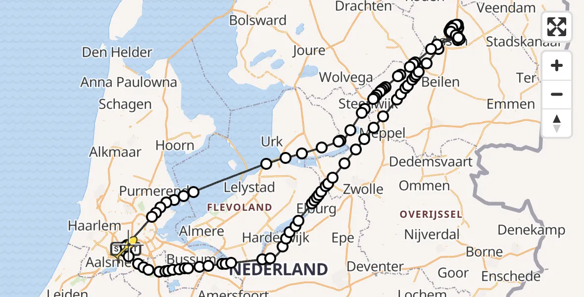 Vluchtroute Politiehelikopter van Schiphol naar Schiphol