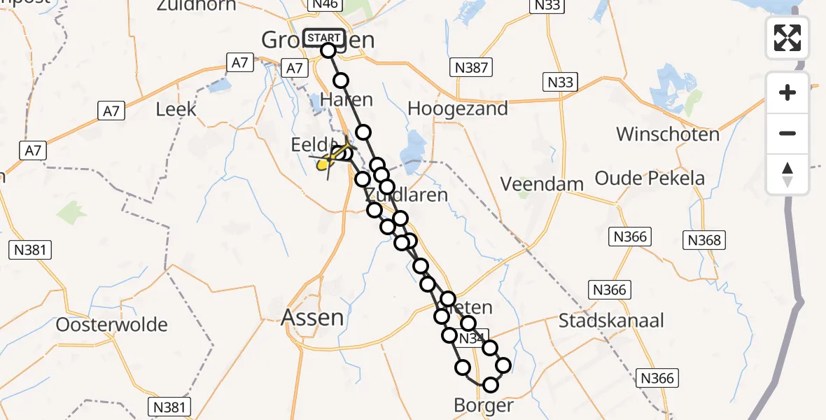 Routekaart van de vlucht: Lifeliner 4 naar Groningen Airport Eelde, Winschoterdiep