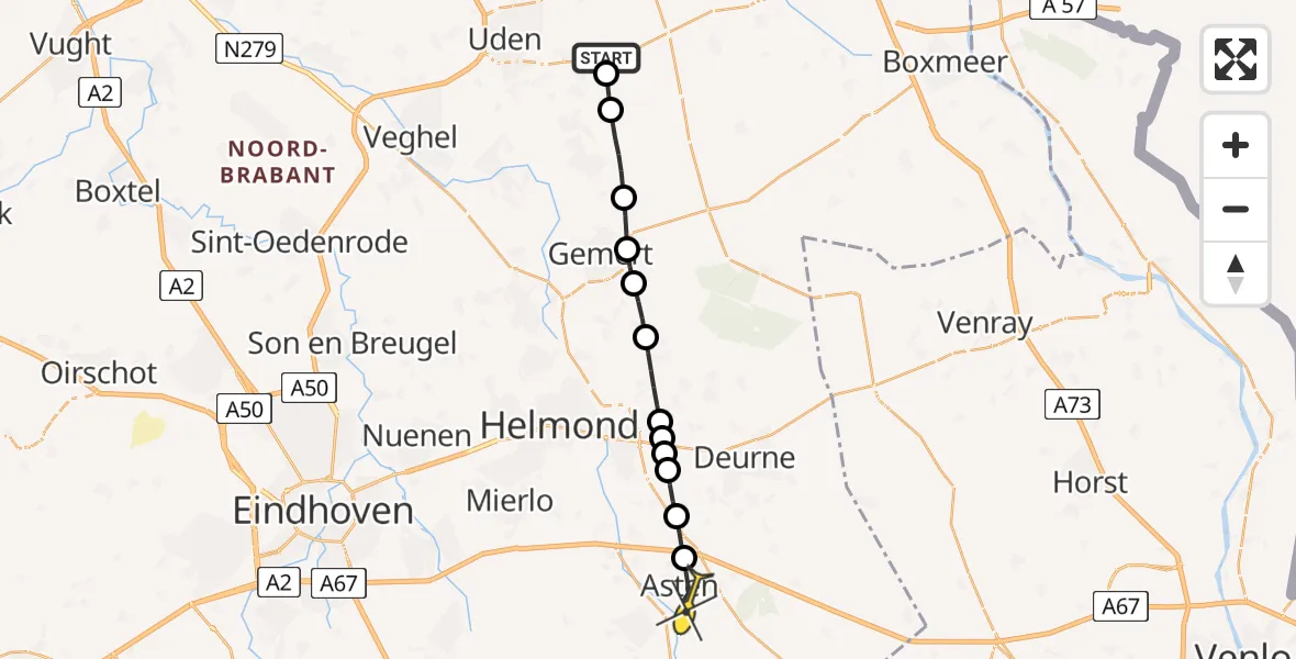 Routekaart van de vlucht: Lifeliner 3 naar Asten, Oosterheidestraat